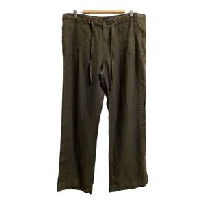 Sanctuary wide leg linen dark green pants size 32